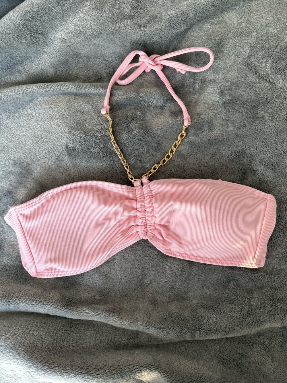 SHEIN Pink Ribbed Bandeau with Gold Chain Halter